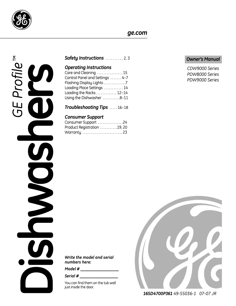 Page n°1 - Manuel d'utilisation et d'entretien GE Profile PDW8800JCC