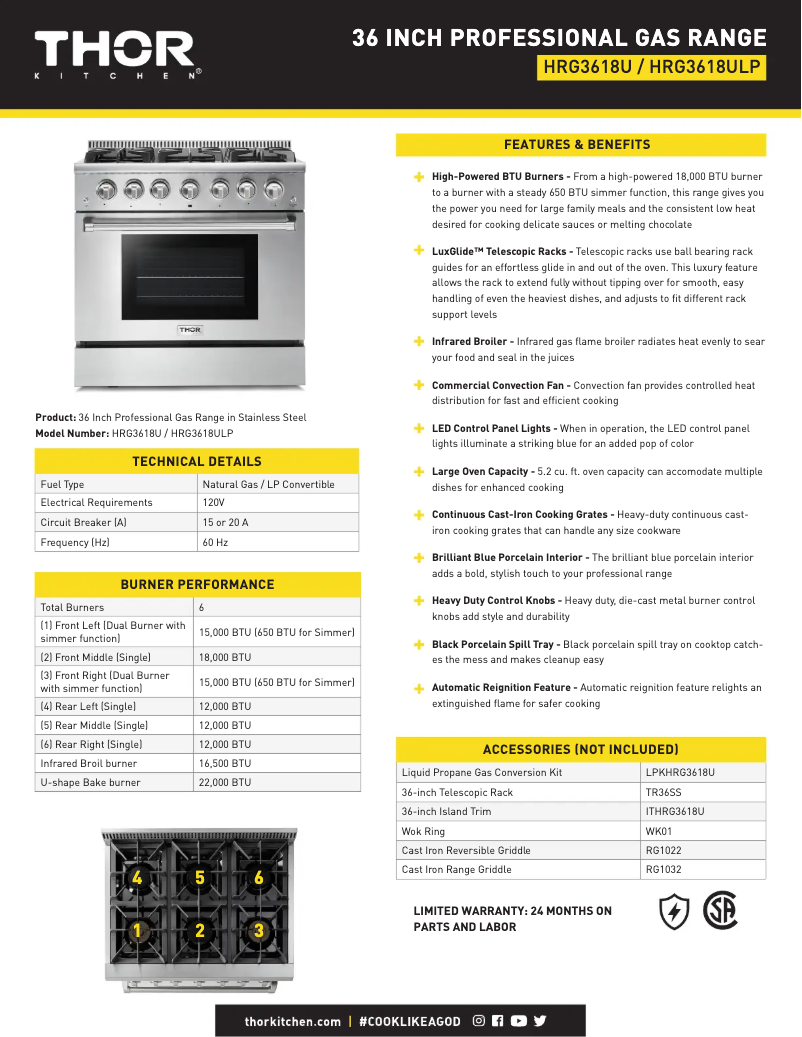 Página 1 del manual Ficha técnica Thor HRG3618ULP