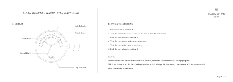 Page 1 de la notice Manuel utilisateur Earnshaw Cornwall Retrograde ES-8077-01