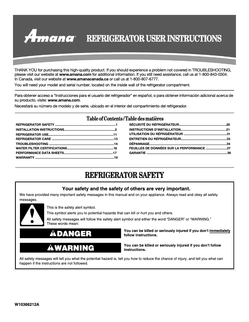 Page n°1 - Manuel utilisateur Amana ABR192ZWES