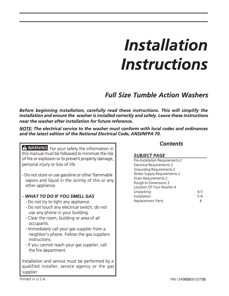 Page 1 de la notice Guide d'installation Frigidaire ATF6700FS