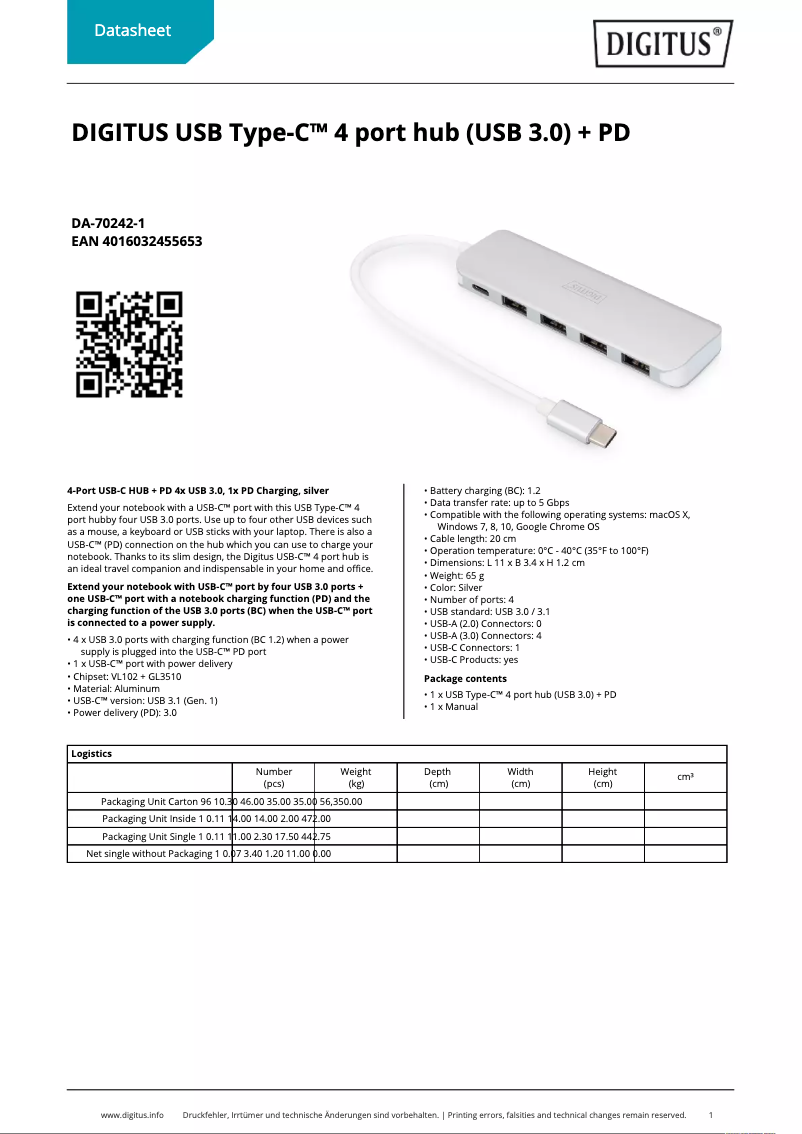 Página 1 del manual Ficha técnica Digitus DA-70242-1