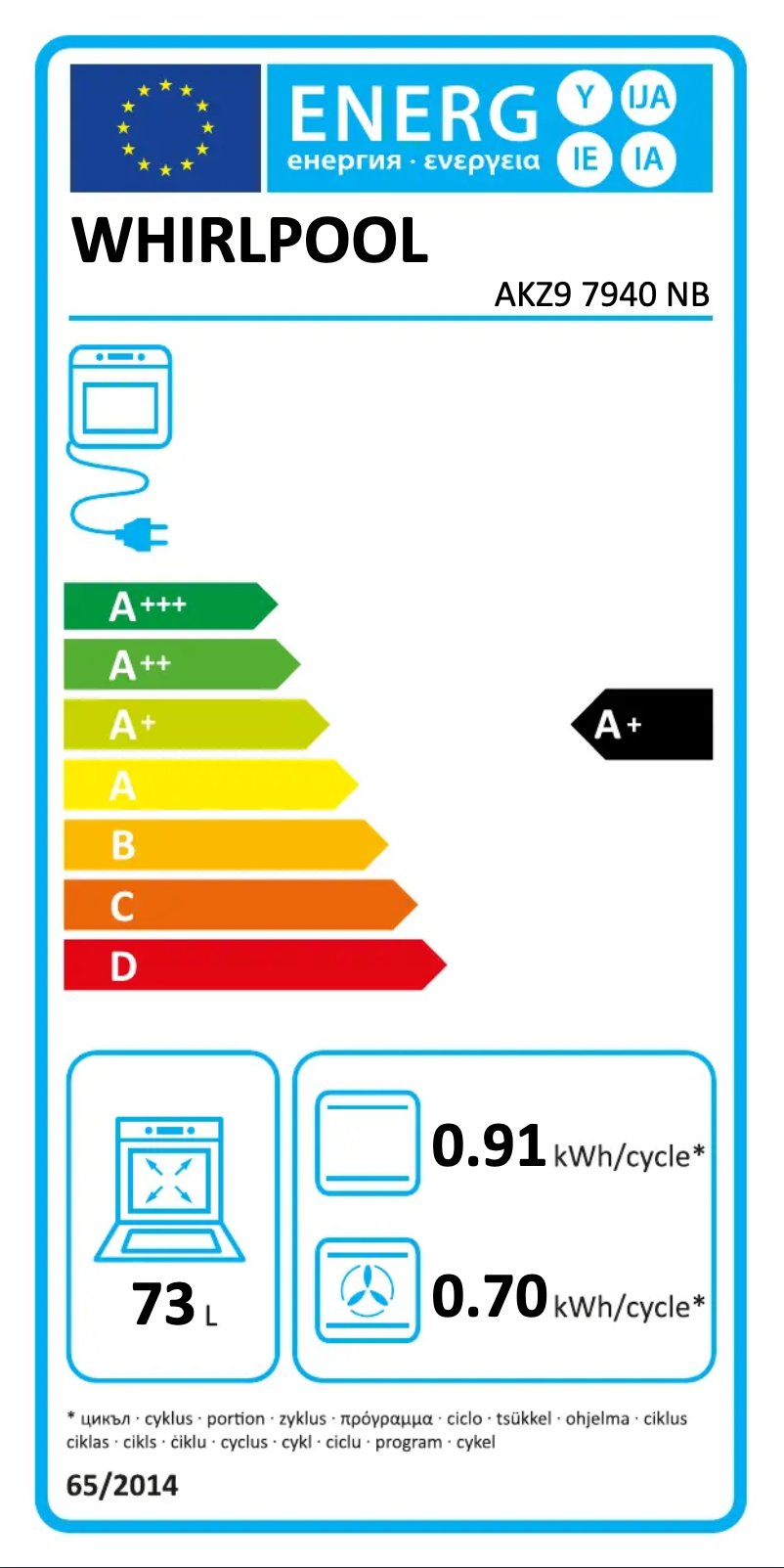 Page n°1 - Label énergétique Whirlpool AKZ9 7940 NB