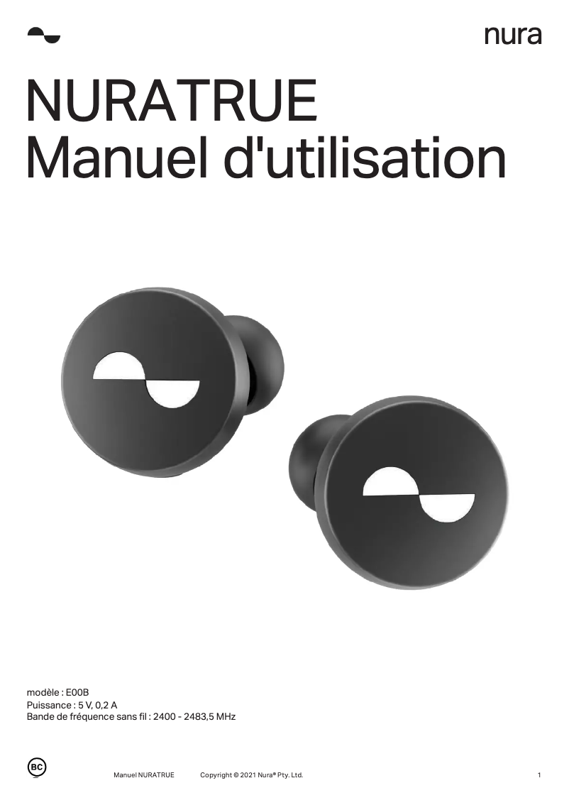 Page n°1 - Manuel utilisateur Nura NuraTrue