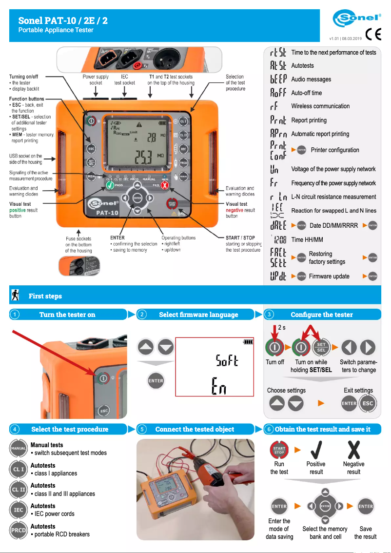 Page 1 de la notice Guide de démarrage rapide Sonel PAT-2
