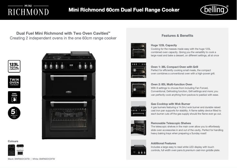 Page 1 de la notice Fiche technique Belling BMR60DODFB