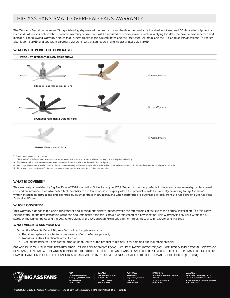 Page n°1 - Mode d'emploi Big Ass Fans i6