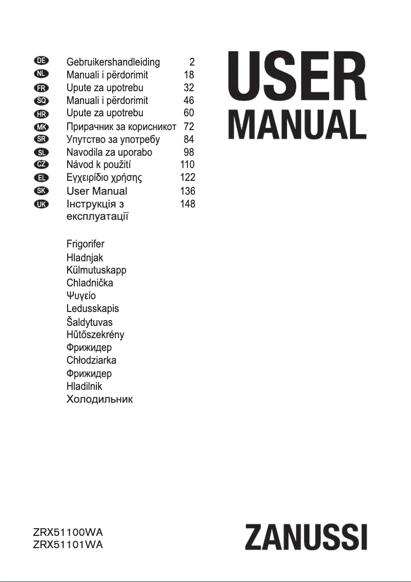 Page n°1 - Manuel utilisateur Zanussi ZRX51100WA