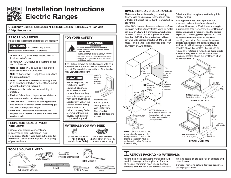 Page 1 of the manual Installation Guide GE GRF500PVBB