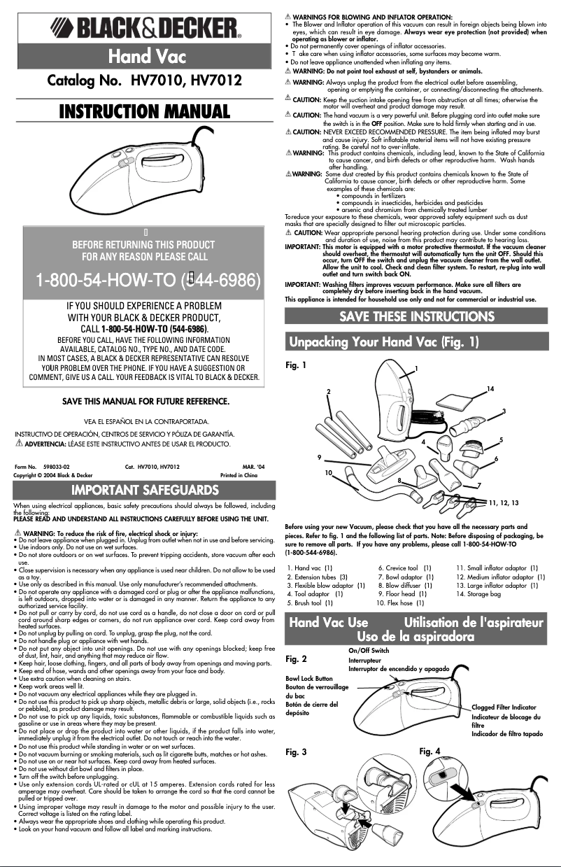 Page 1 de la notice Manuel utilisateur Black & Decker HV7010