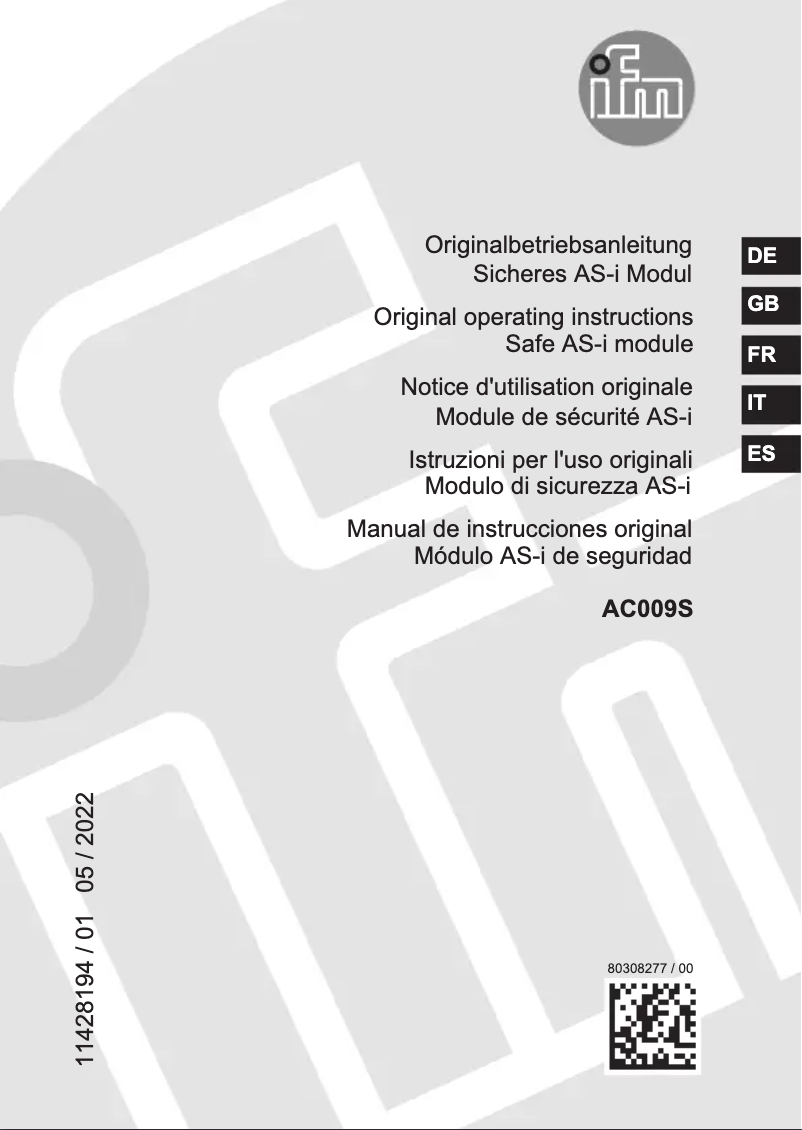 Page n°1 - Manuel utilisateur IFM AC009S