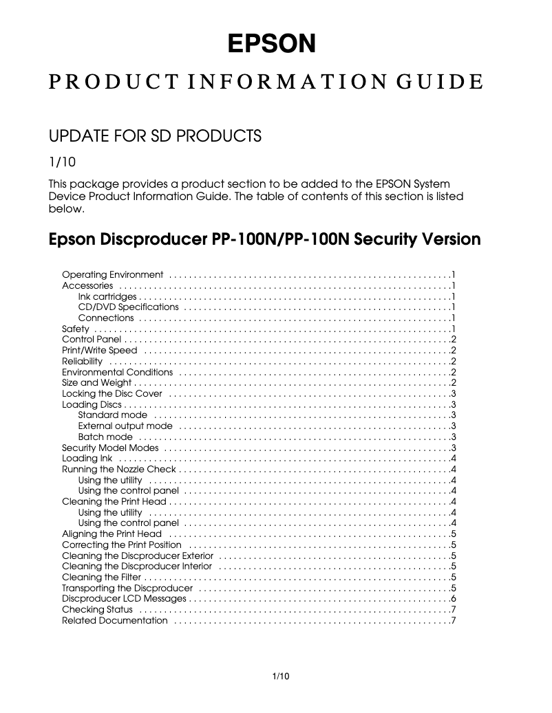 Page n°1 - Fiche technique Epson Discproducer PP-100N