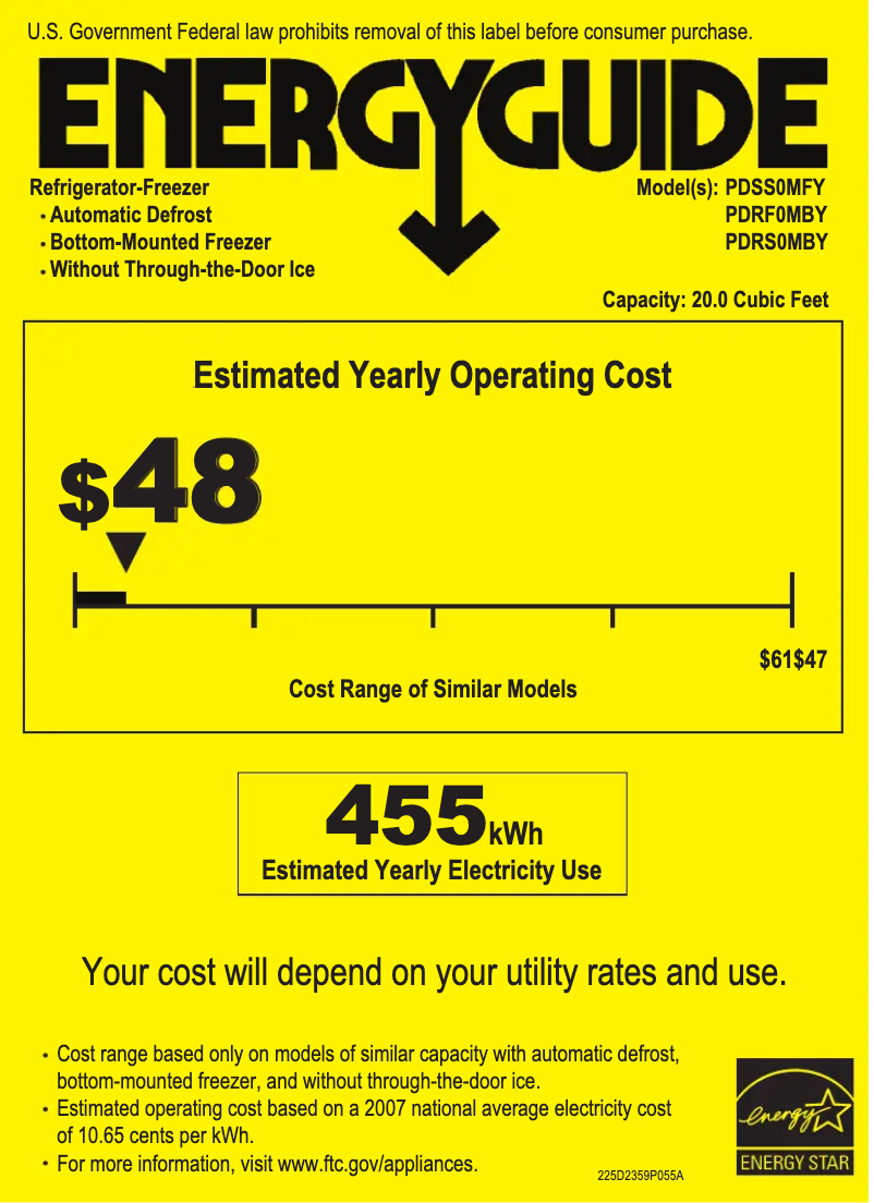 Page n°1 - Label énergétique GE Profile PDSS0MFYLSS