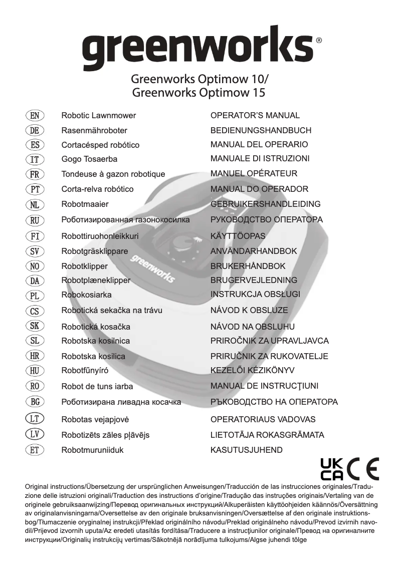 Page n°1 - Manuel utilisateur Greenworks Optimow 10