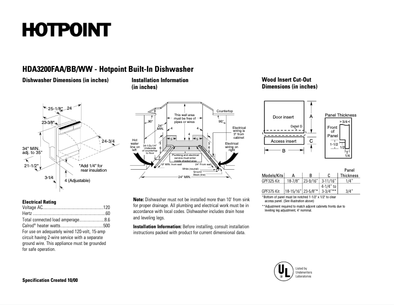 Page n°1 - Fiche technique Hotpoint HDA3200FBB