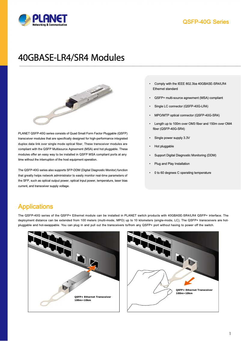 Image de la première page du manuel de l'appareil QSFP-40G-SR4