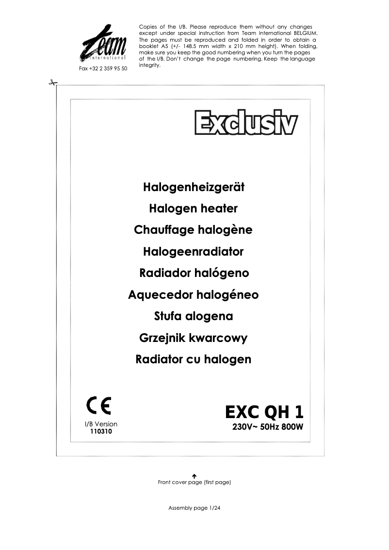 Image de la première page du manuel de l'appareil EXC QH 1