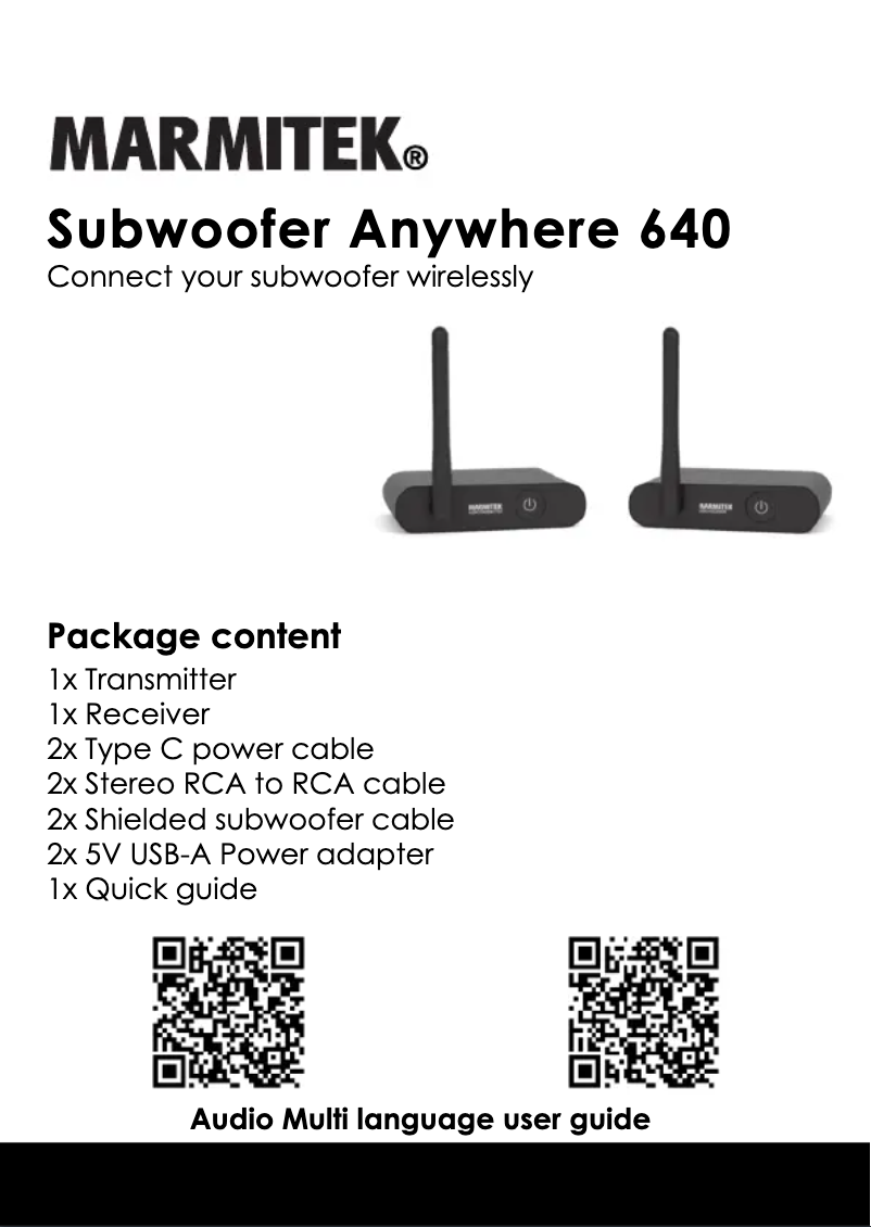 Page 1 de la notice Manuel utilisateur Marmitek Subwoofer Anywhere 640