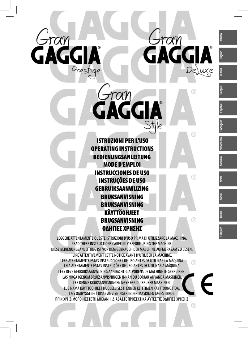 Page 1 de la notice Manuel utilisateur Gaggia Deluxe RI8323