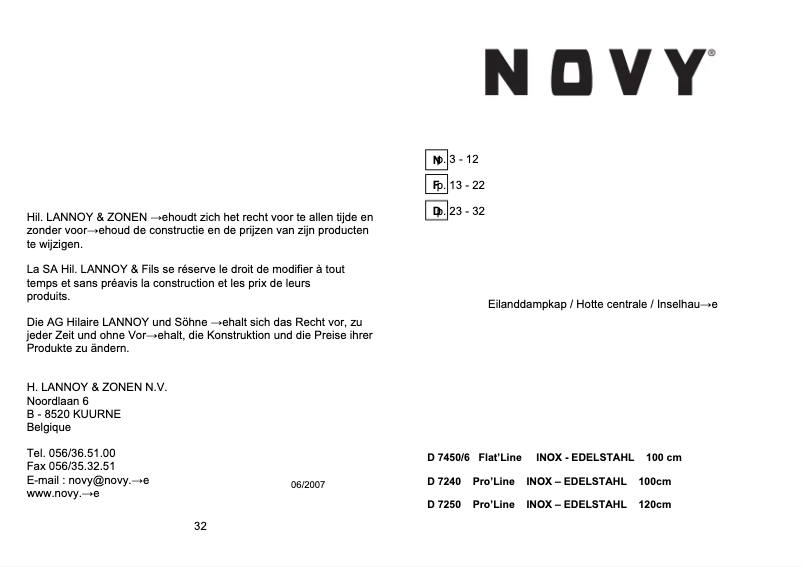 Page n°1 - Manuel utilisateur Novy Pro'line 7250