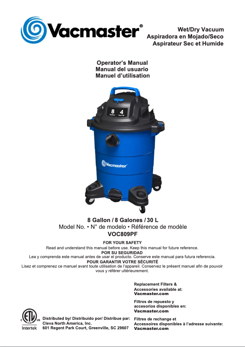 Page 1 de la notice Manuel utilisateur Vacmaster VOC809PF