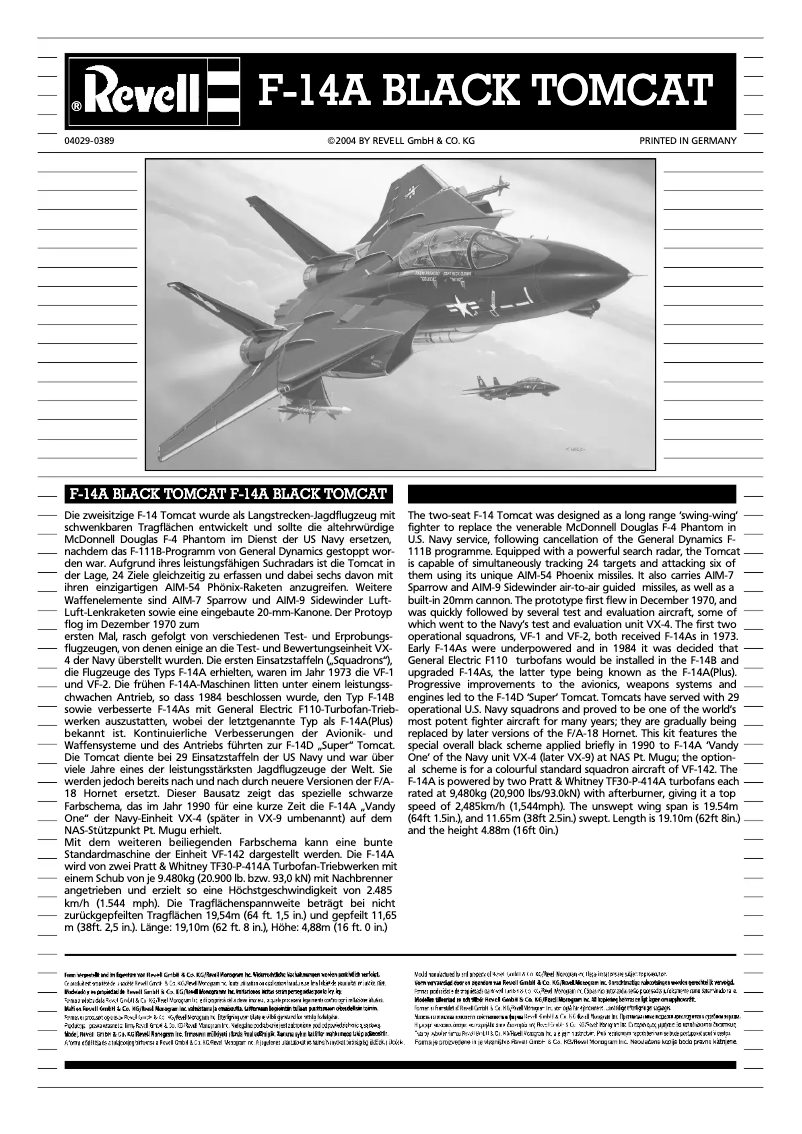 Page n°1 - Manuel utilisateur Revell F-14A Black Tomcat
