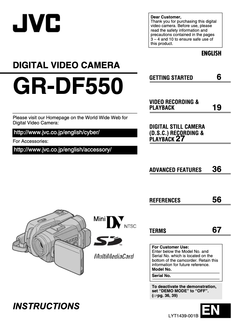 Page n°1 - Manuel utilisateur JVC GR-DF550
