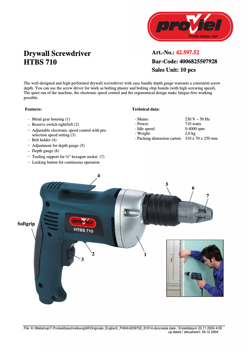 Page 1 de la notice Manuel utilisateur Proviel HTBS 710