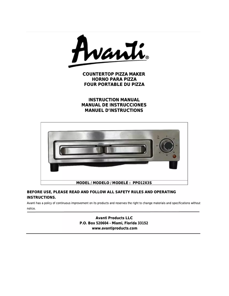 Page 1 de la notice Manuel utilisateur Avanti PPO12X3S