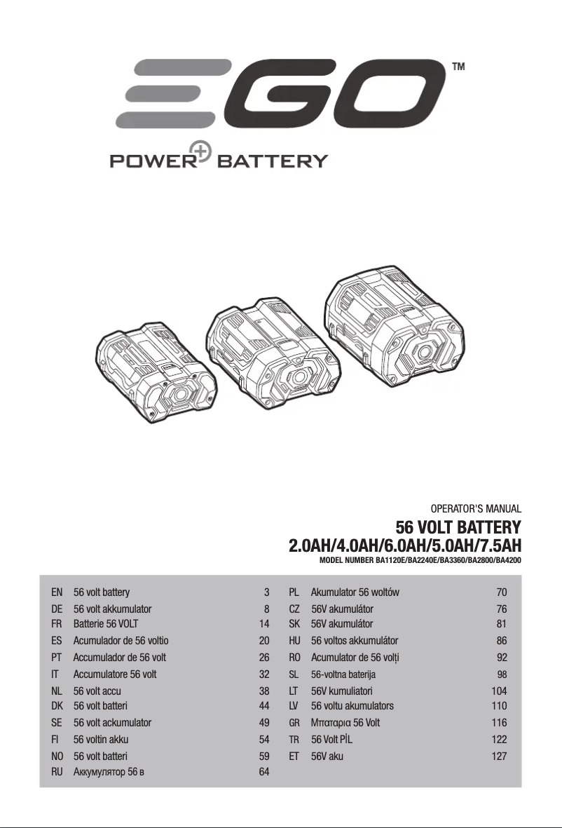 Page 1 de la notice Manuel utilisateur EGO BA2800