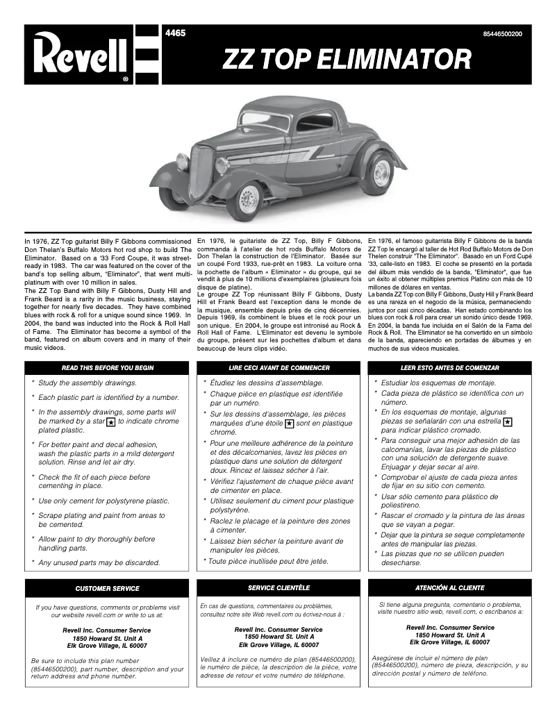 Page 1 de la notice Manuel utilisateur Revell ZZ Top Eliminator