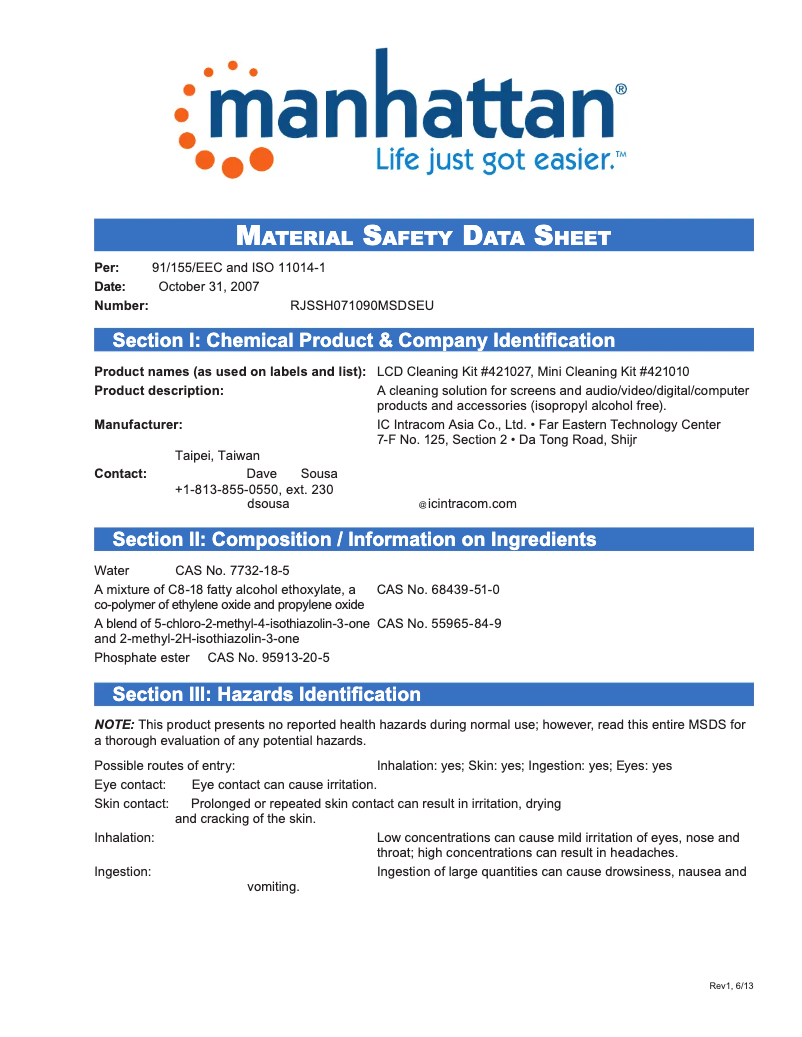 Página 1 del manual Instrucciones de seguridad Manhattan 421010