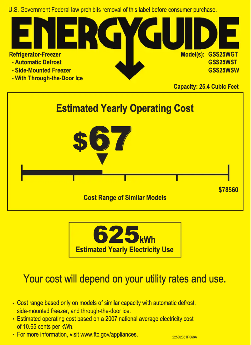 Page n°1 - Label énergétique GE GSS25WGTWW