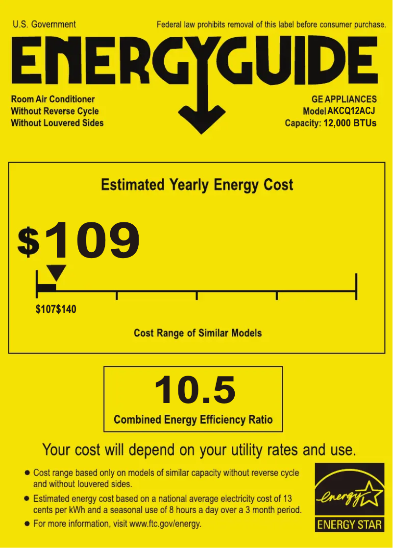 Page 1 of the manual Energy Label GE AKCQ12ACJ