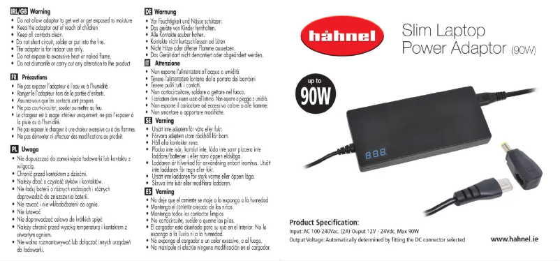 Page 1 de la notice Manuel utilisateur Hähnel Slim Laptop Power Adaptor