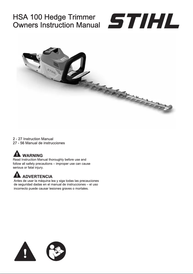 Page 1 de la notice Manuel utilisateur Stihl HSA 100