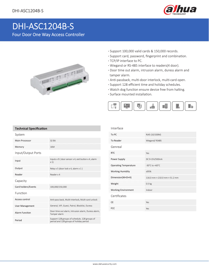 Page n°1 - Fiche technique Dahua Technology ASC1204B-S