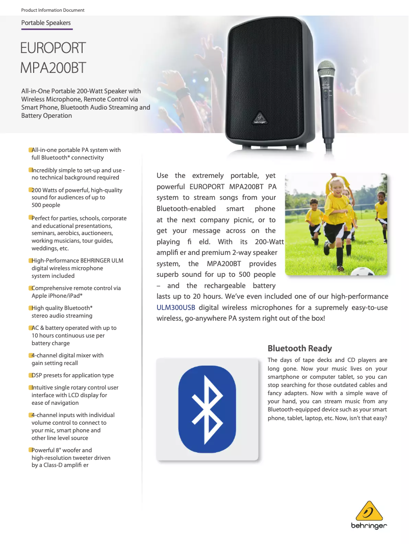 Page n°1 - Fiche technique Behringer Europort MPA200BT