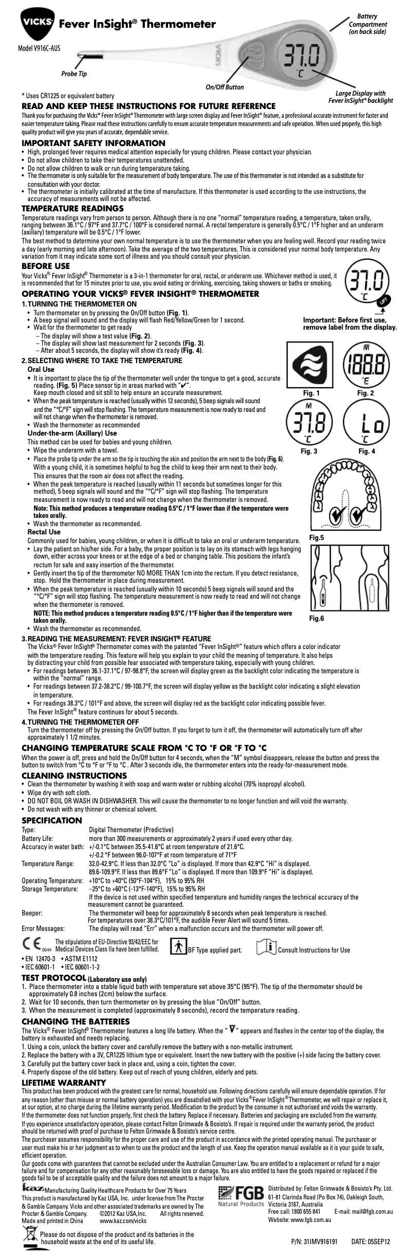 Image de la première page du manuel de l'appareil Fever InSight V916C-AUS