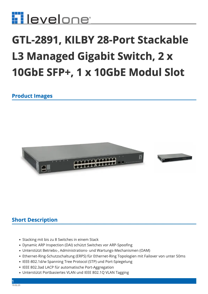 Page n°1 - Fiche technique LevelOne GTL-2891
