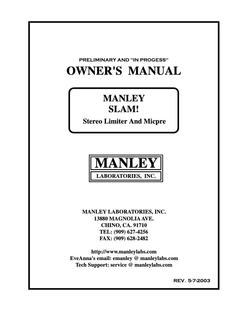 Page n°1 - Manuel utilisateur Manley Slam!