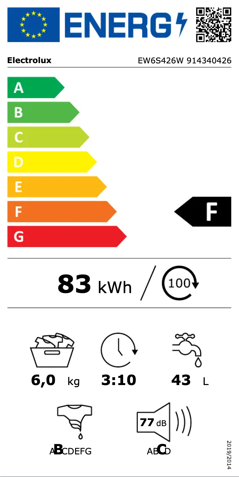 Page 1 de la notice Label énergétique Electrolux EW6S426W