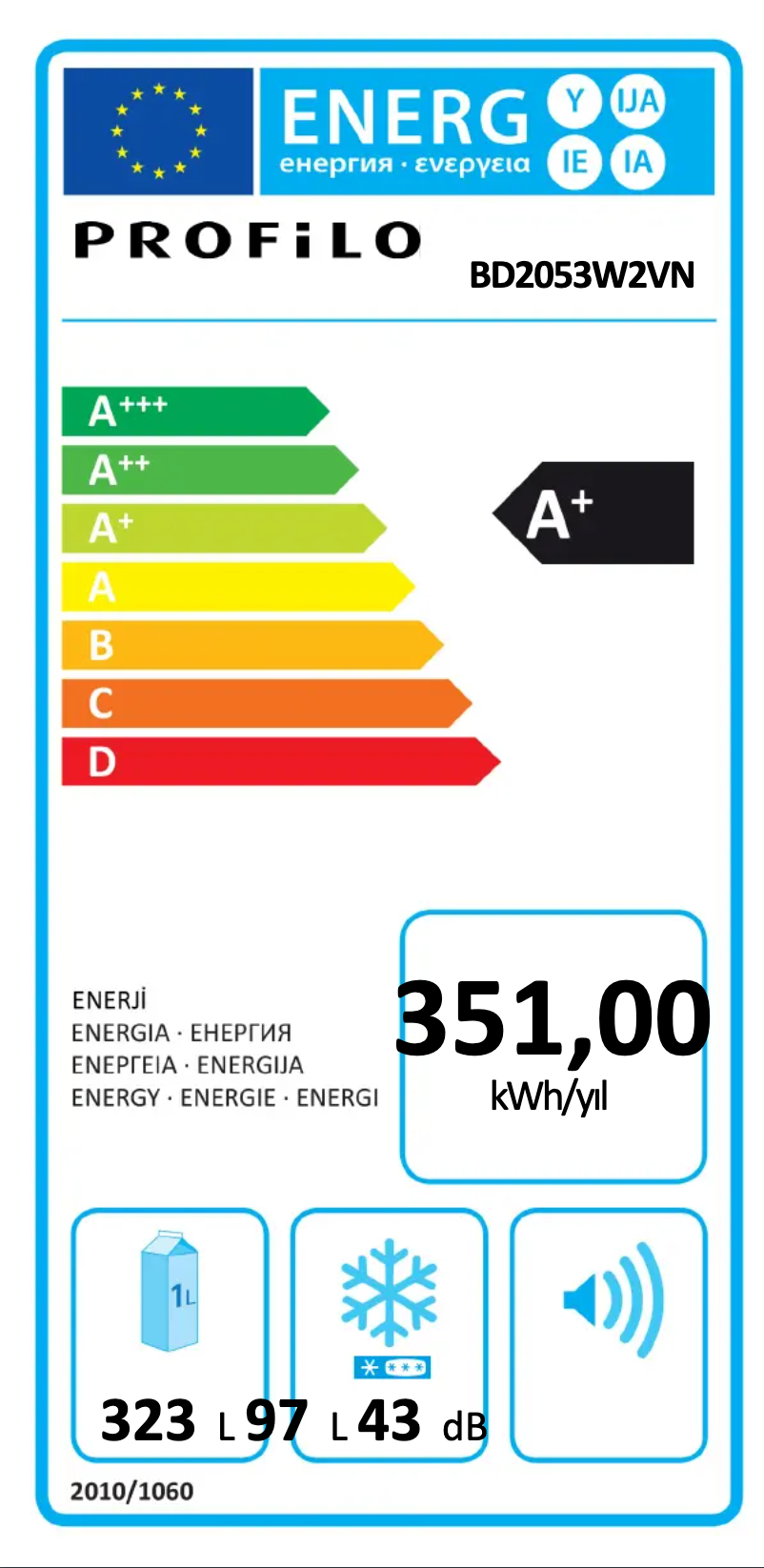 Page 1 de la notice Label énergétique Profilo BD2053W2VN