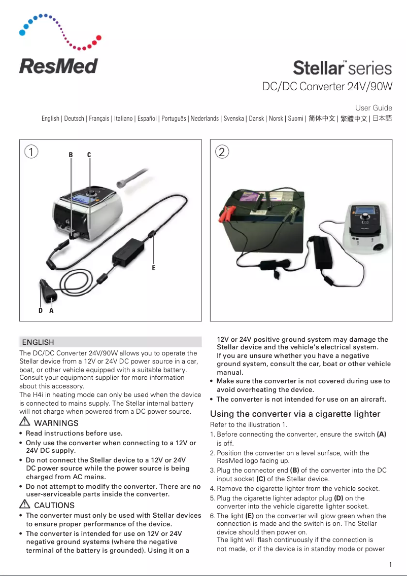 Page n°1 - Manuel utilisateur ResMed DC/DC Converter 24V/90W
