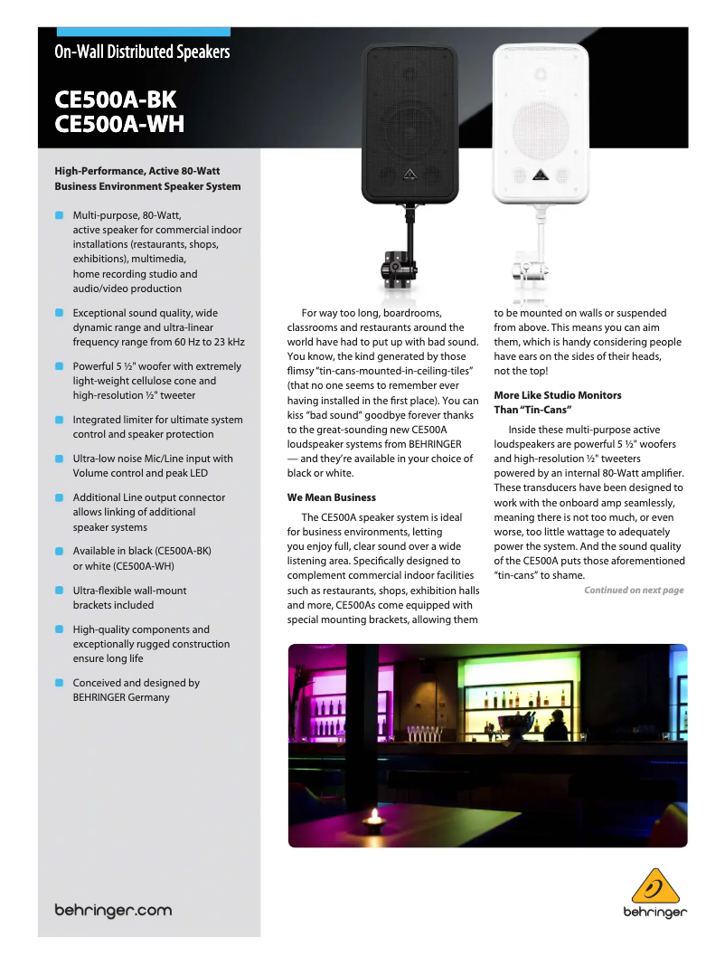 Page n°1 - Brochure Behringer CE500A-WH