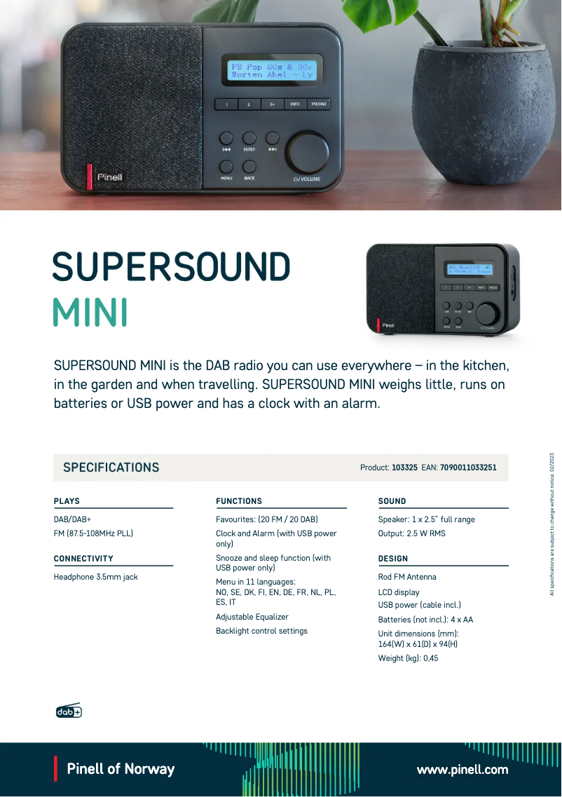 Page n°1 - Fiche technique Pinell Supersound Mini