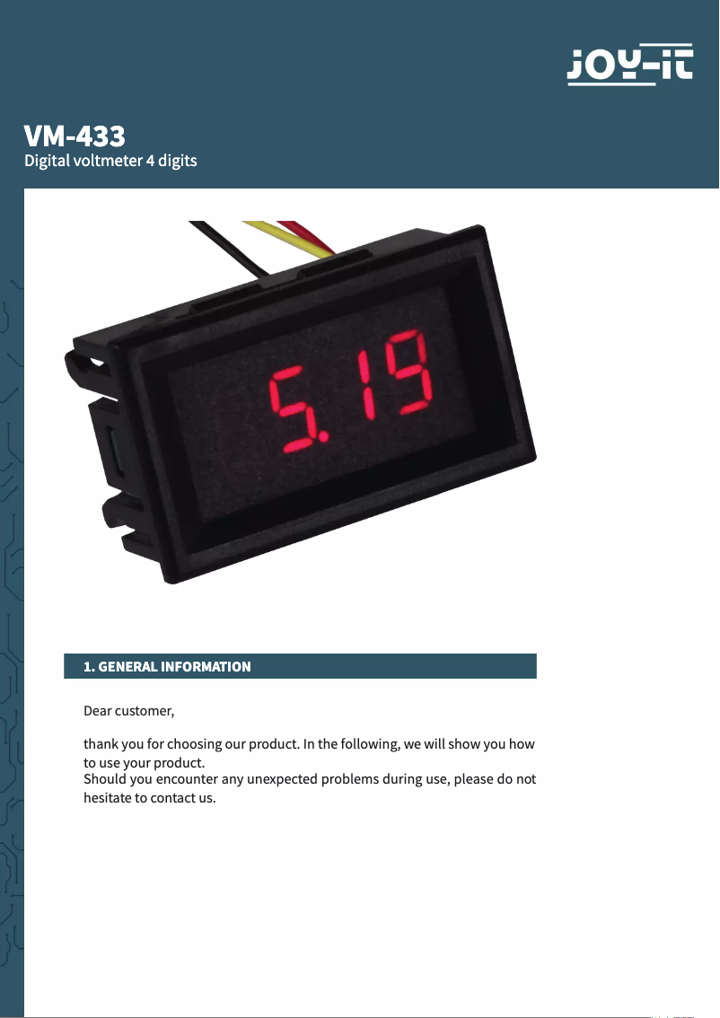 Page 1 de la notice Manuel utilisateur Joy-It VM-433