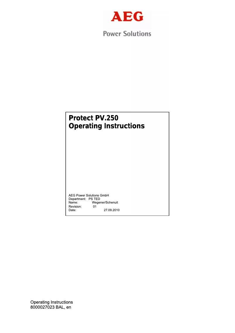 Page 1 de la notice Manuel utilisateur AEG Protect PV 250