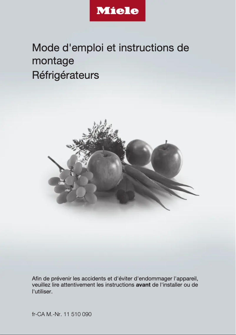 Page 1 de la notice Manuel utilisateur Miele K 2802 Vi