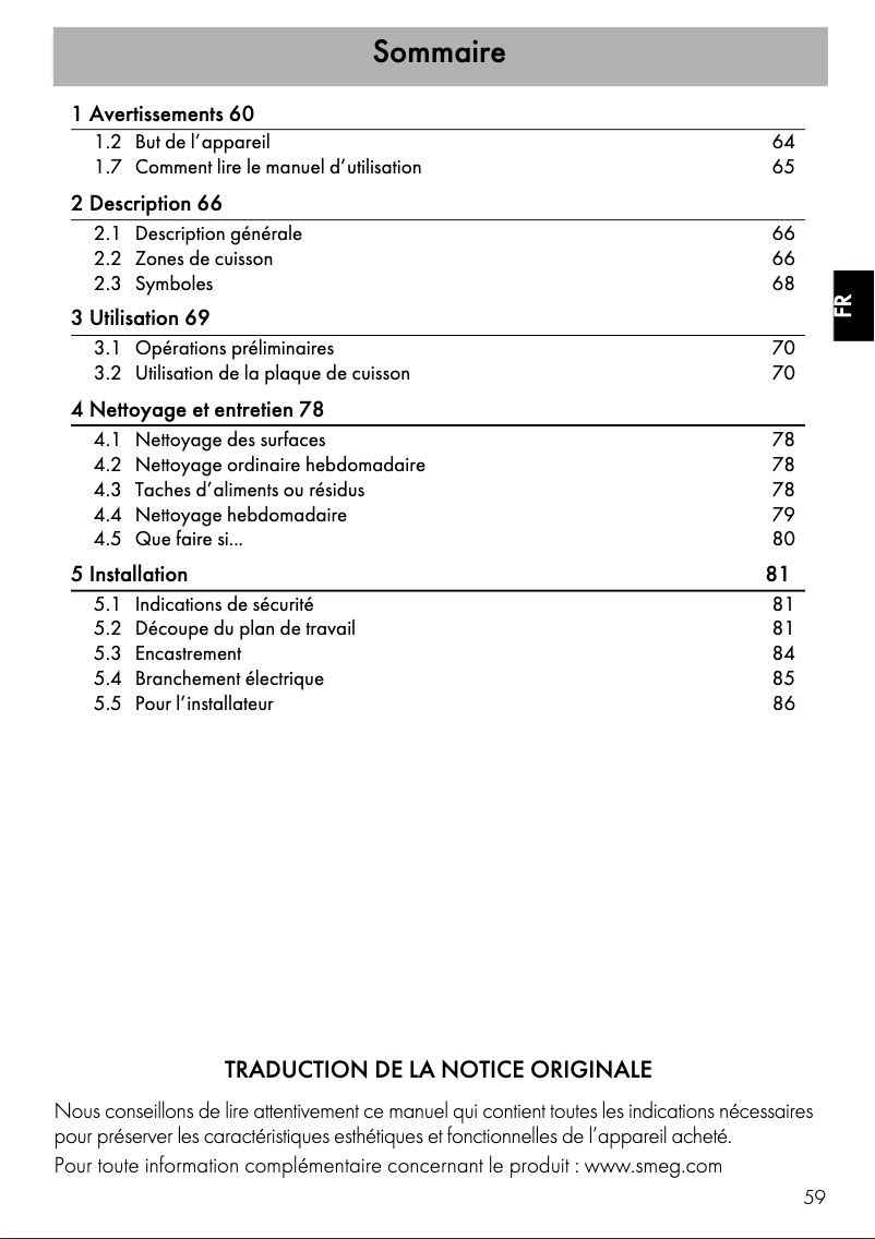 Page 1 de la notice Manuel utilisateur Smeg SI964NM